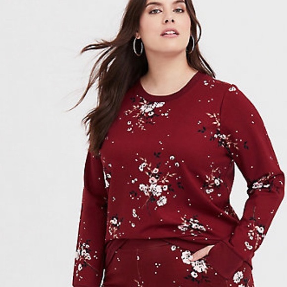torrid Tops - Torrid Red Floral Ponte Sweatshirt sz 2X